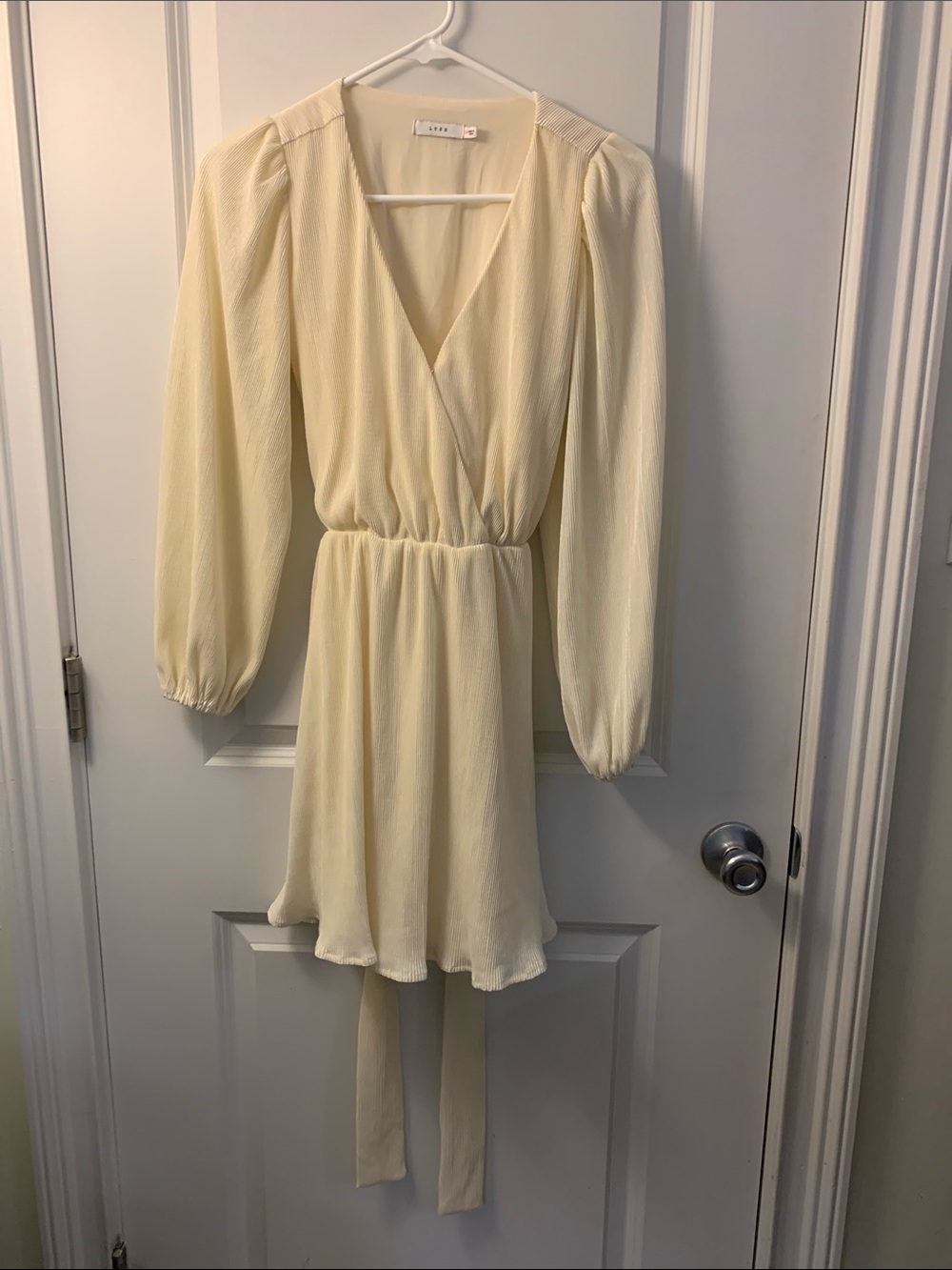 Lush Cream V-Neck Long-Sleeve Mini Wrap Dress